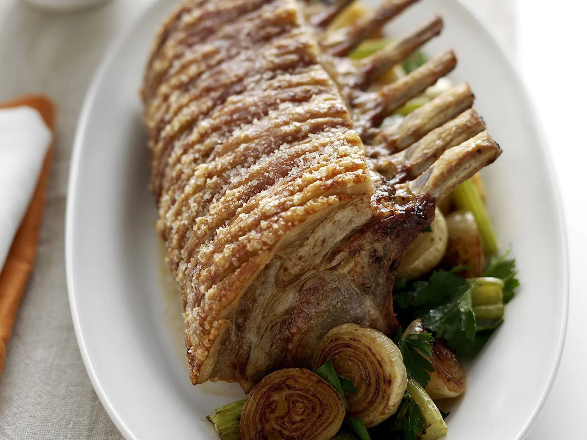 Crackling pork with apple and cider sauce