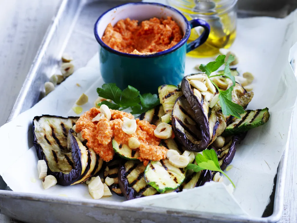 romesco sauce with eggplant and zucchini