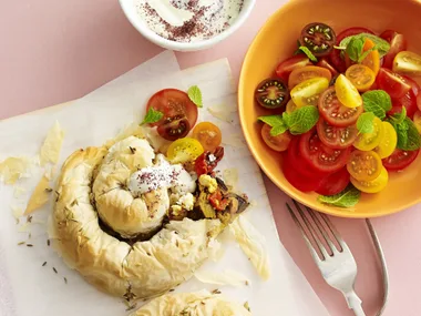moroccan eggplant and ricotta fillo snails