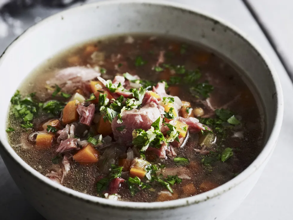 ham and green lentil soup with gremolata