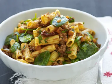 warm creamy bolognese pasta salad