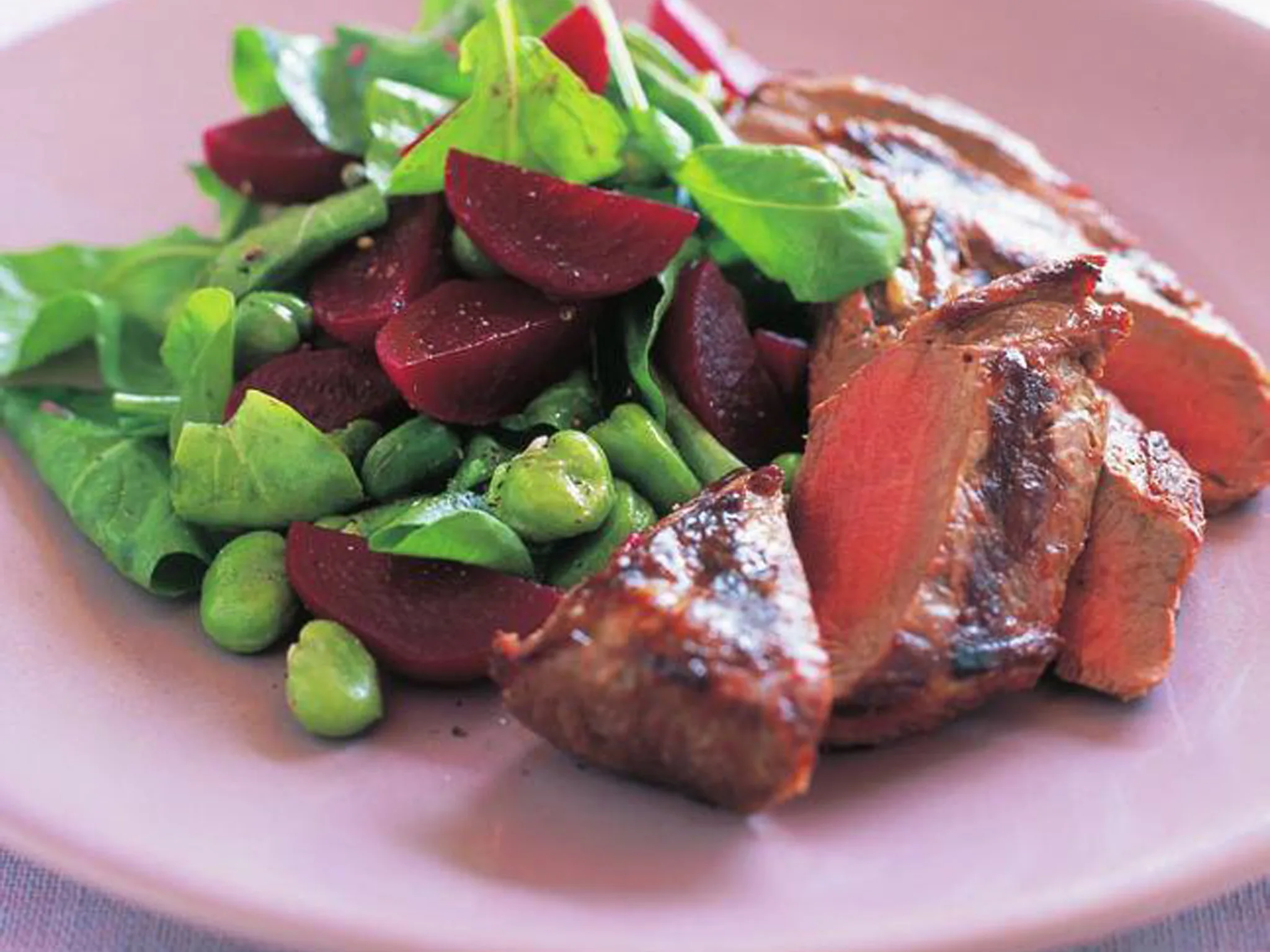 GRILLED LAMB WITH BROAD BEAN AND BEETROOT SALAD
