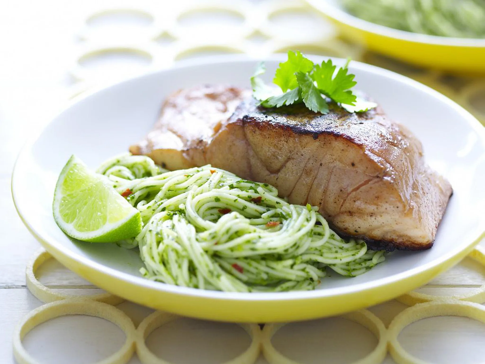 ginger and soy fish with coriander noodles