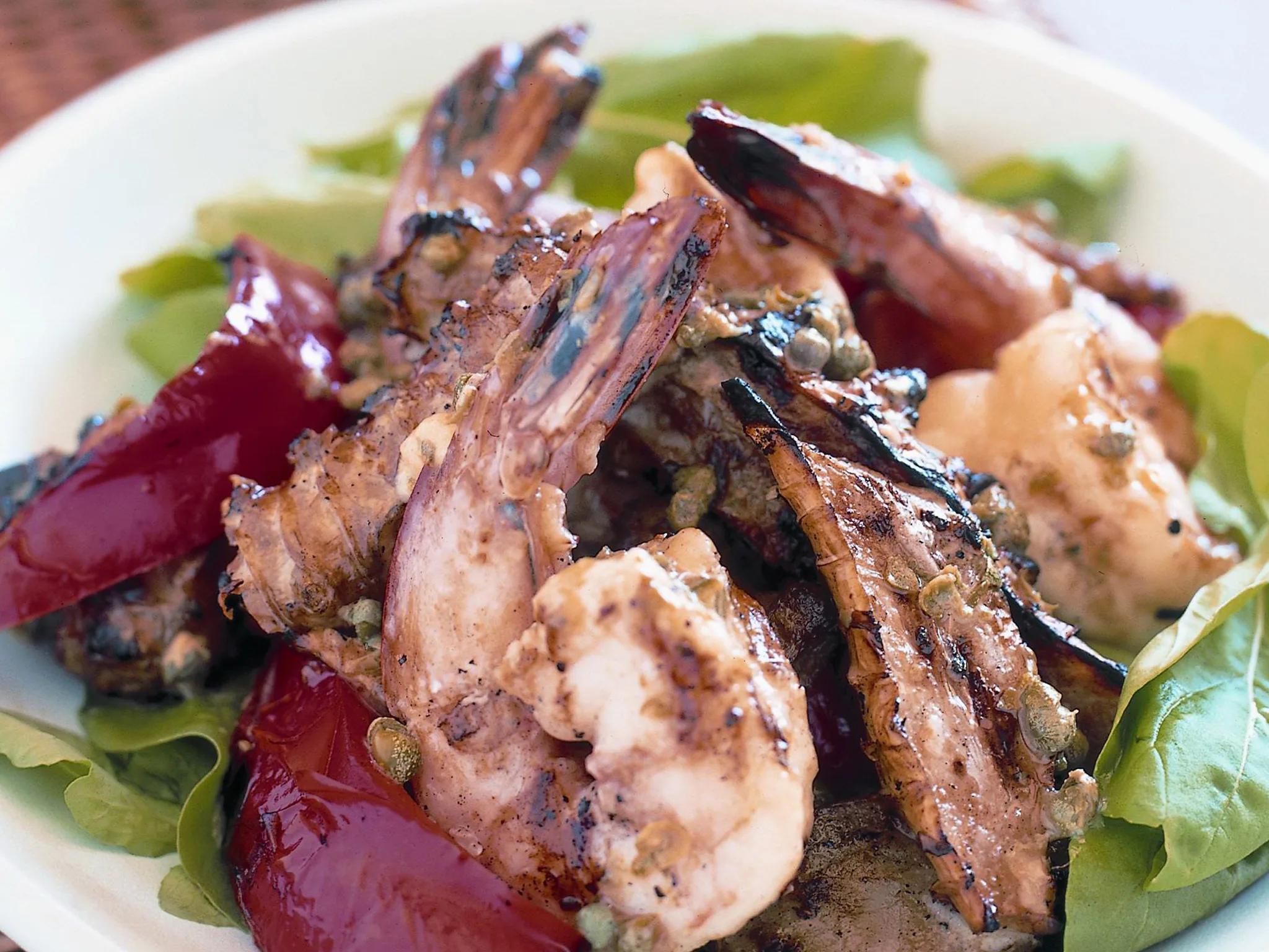 Garlic prawn, capsicum and artichoke salad