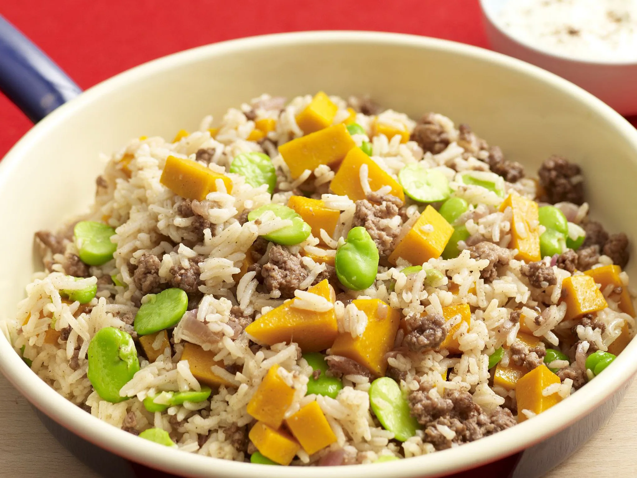 pork and broad bean pilaf with pumpkin