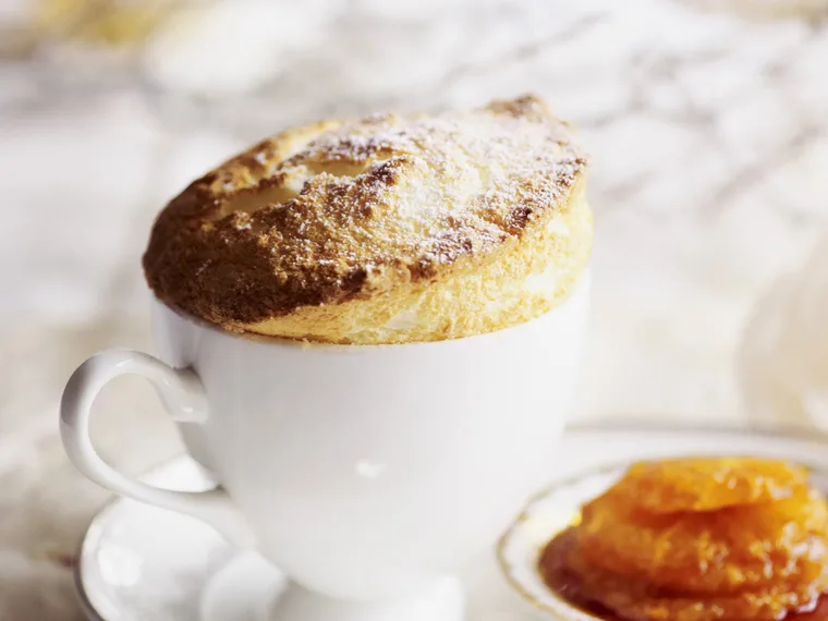 orange soufflés with caramelised oranges