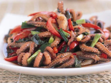 Stir-fried octopus with thai basil