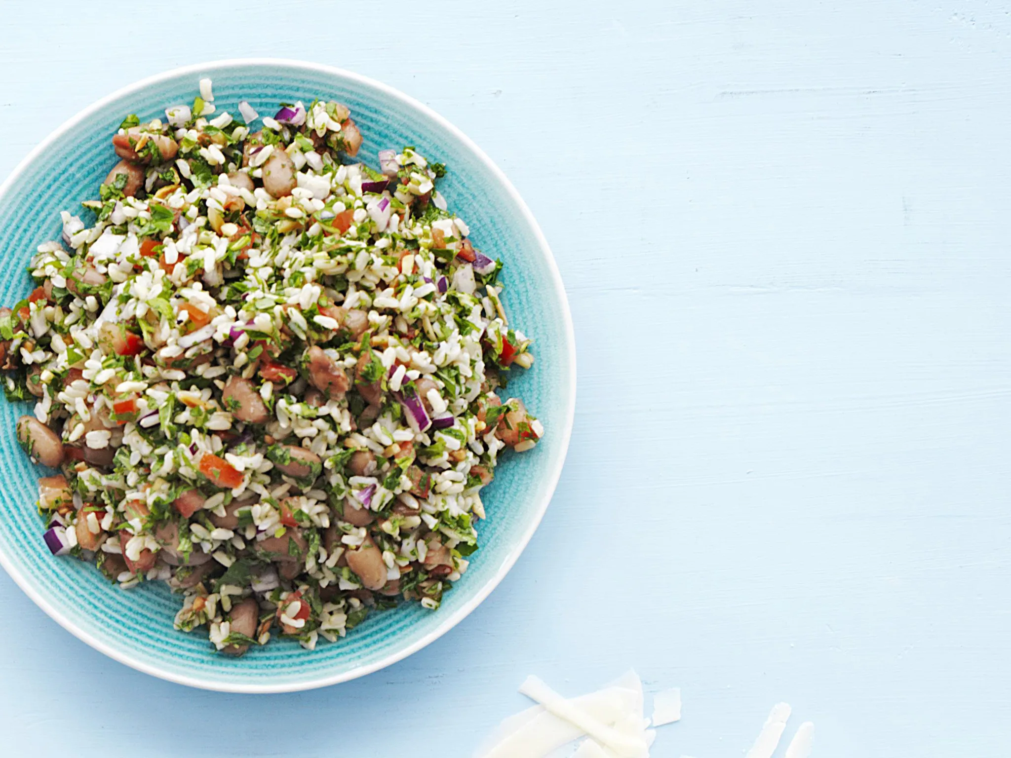 borlotti bean, brown rice and almond salad