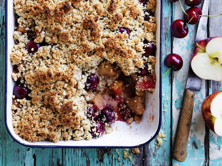 apple, cherry and rosemary crumble