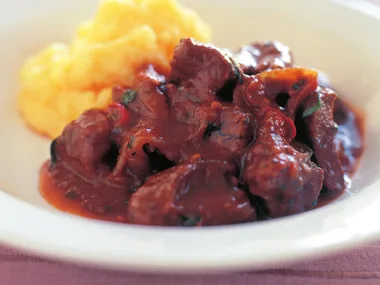 beef, red wine and chilli casserole with polenta