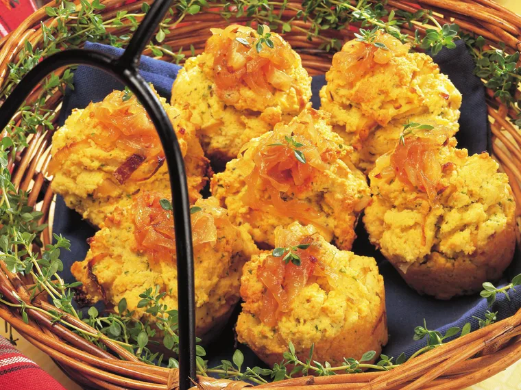 caramelised onions and polenta muffins