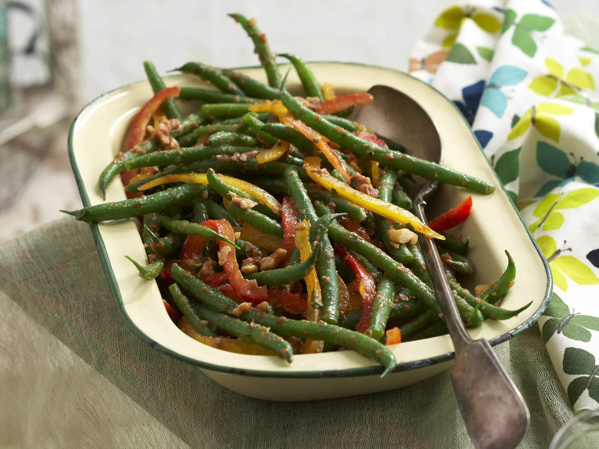 Beans with tomato walnut sauce