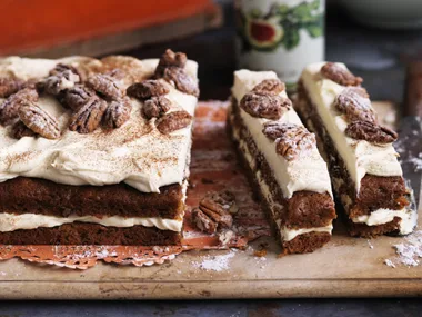 pumpkin cake on a chopping board