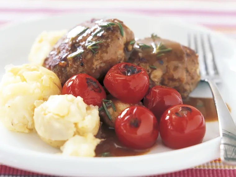 lamb rissoles with potato crush and rosemary gravy