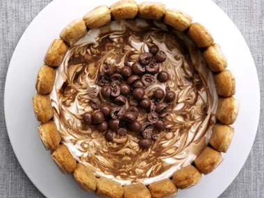 Decadent no bake desserts - tiramisu cheesecake on a plate