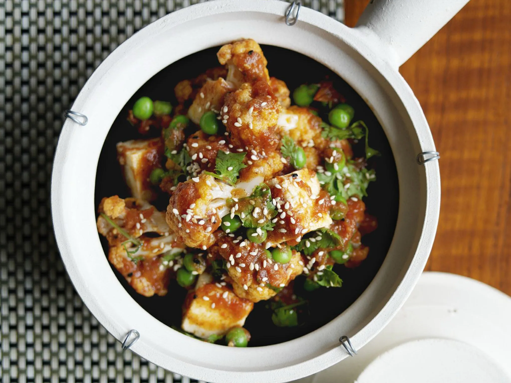 Cauliflower, paneer and pea balti stir-fry