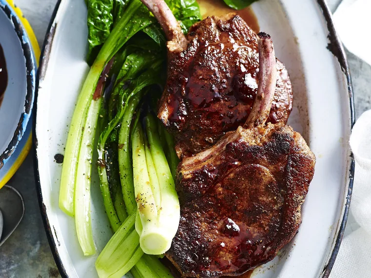 FIVE-SPICEP OR KCUTLETS WITH PLUM SAUCE