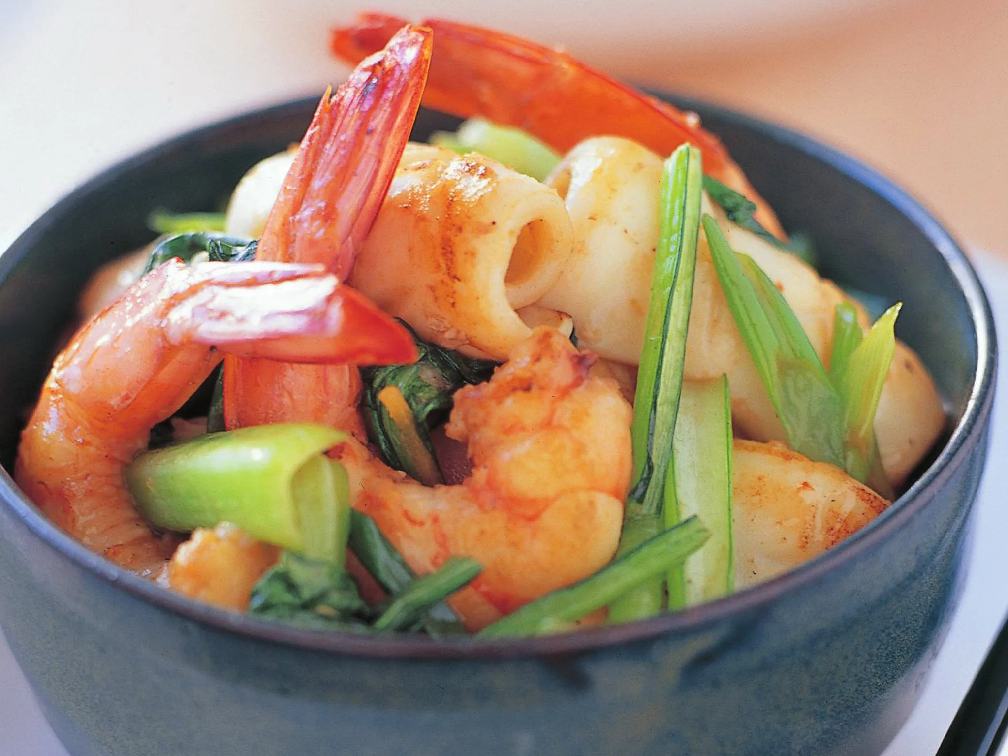 stir-fried seafood with asian greens