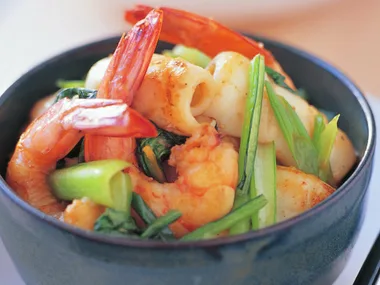 stir-fried seafood with asian greens