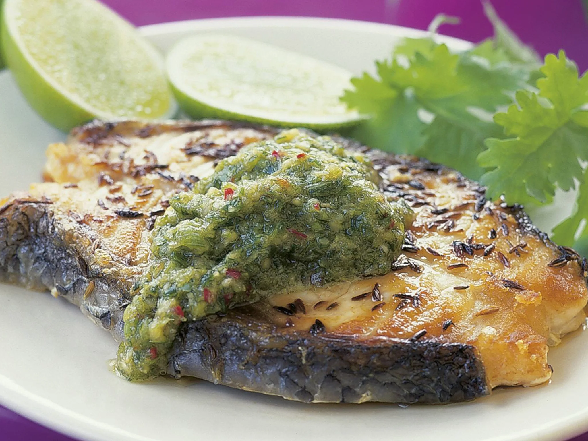 Cumin fish cutlets with coriander chilli sauce