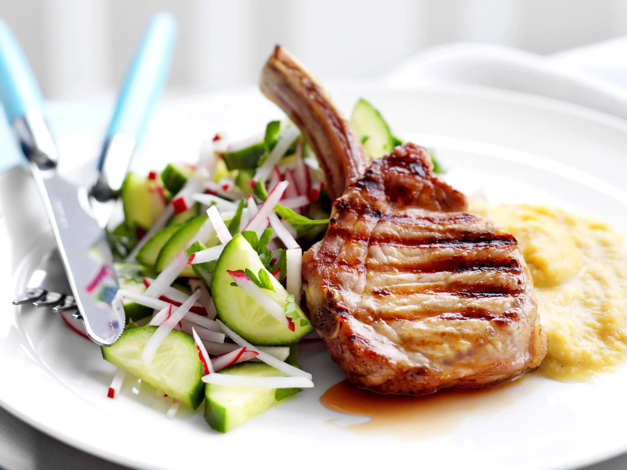 pork cutlets with chickpea purée