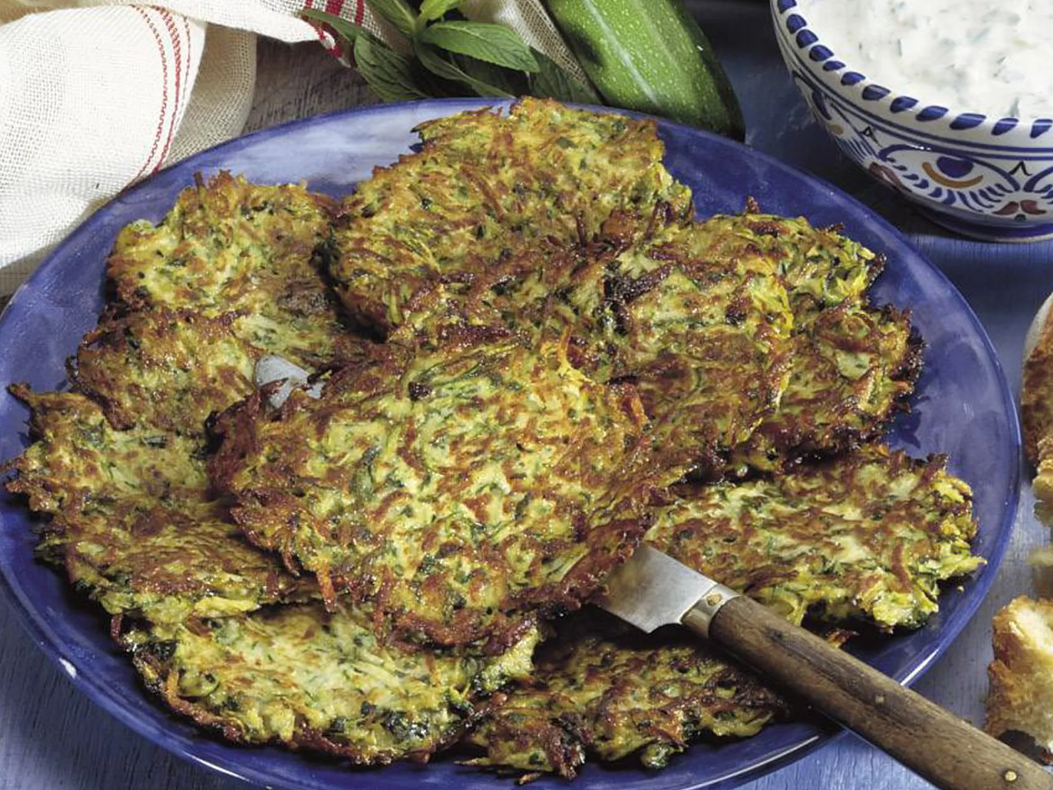 zucchini fritters with              yogurt dip
