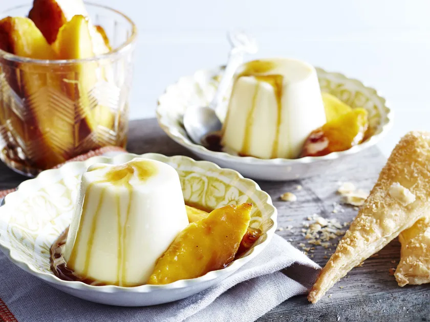 Coconut Panna Cotta with Mango and Coconut Wafers