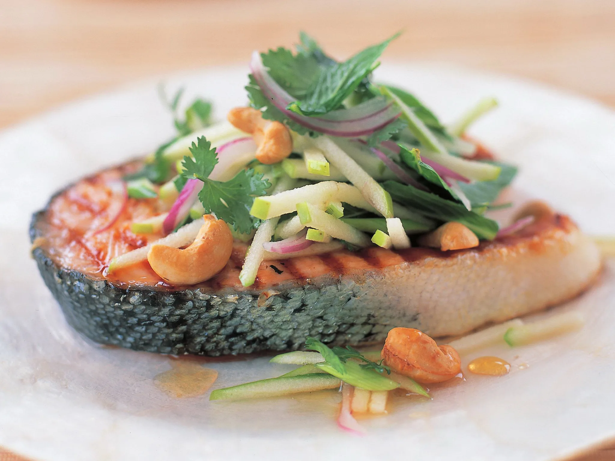 salmon cutlets with green apple salad