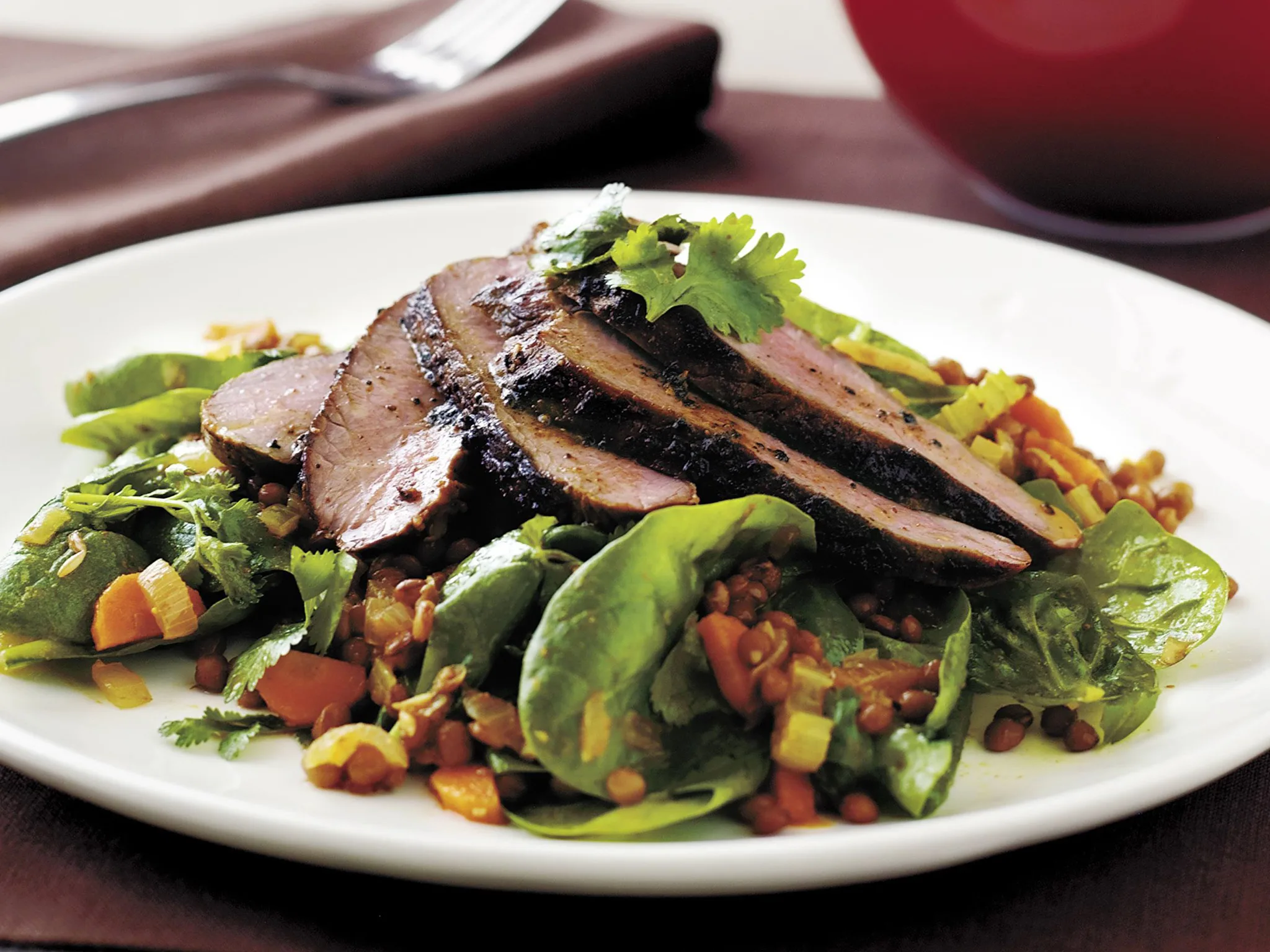 lamb, lentil and spinach salad