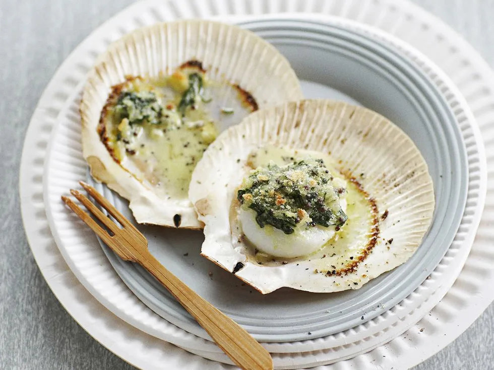 spinach and mustard scallops