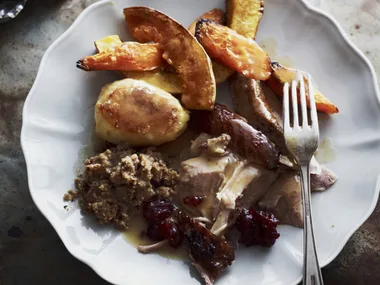 turkey with bacon, celeryand sage seasoning