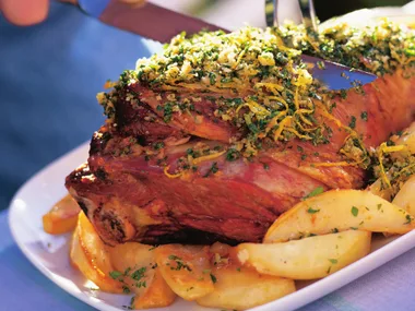 Gremolata-crumbed roast leg of lamb