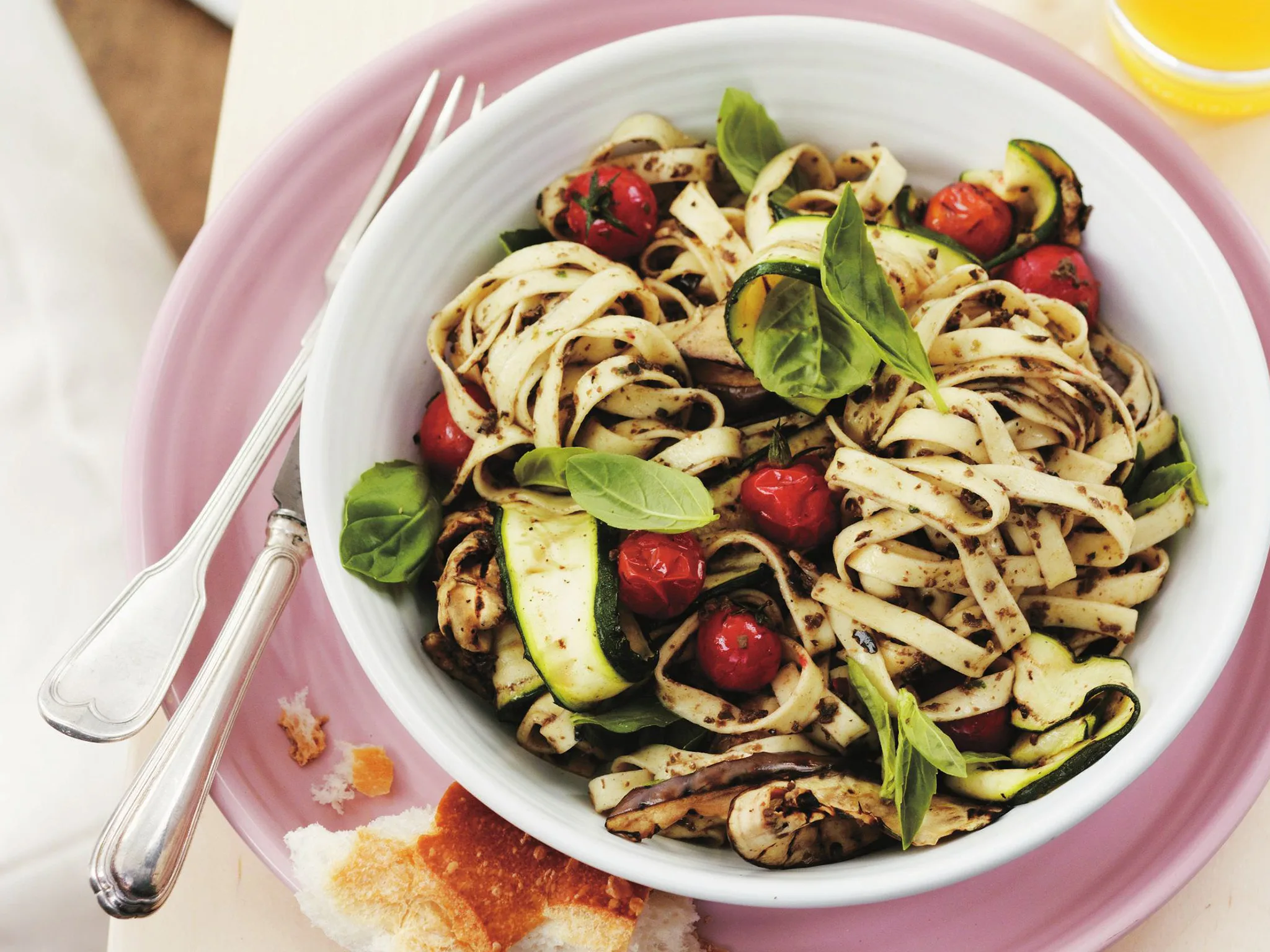 grilled vegetables and basil tapenade pasta