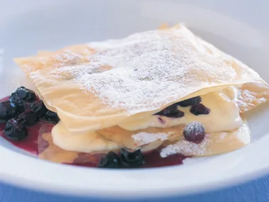 blueberry and fillo pastry stacks