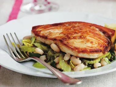 Fish with celery and bean salad