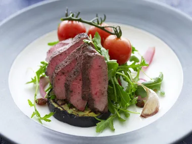 lamb with eggplant & tomato salad