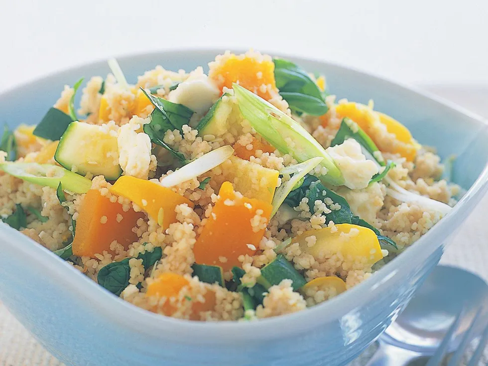 lemon-fetta couscous with steamed vegetables