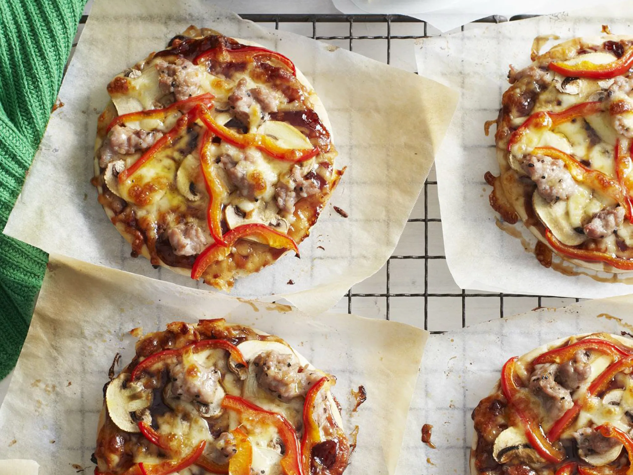 SAUSAGE AND MUSHROOM PIZZAS