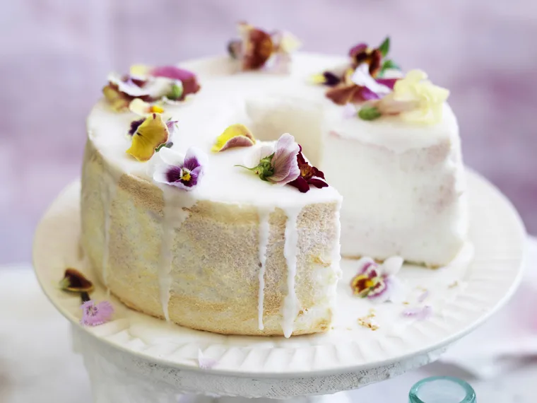 Orange blossom and raspberry angel food cake