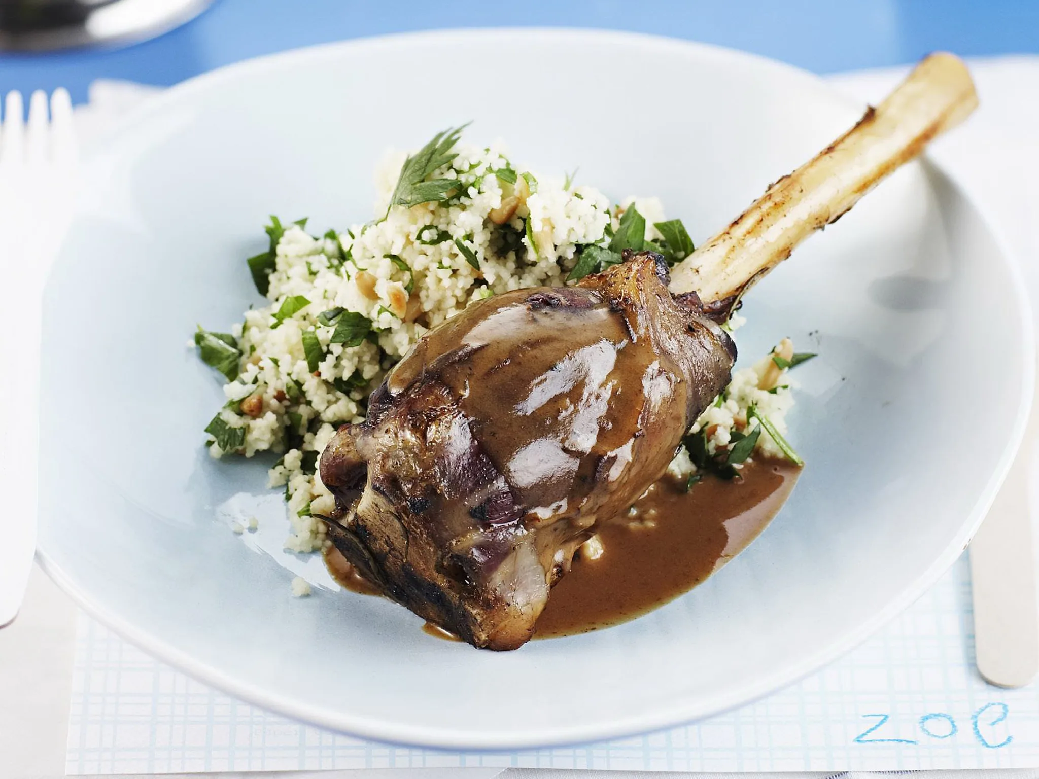 rosemaryscented lamb shanks with almond couscous