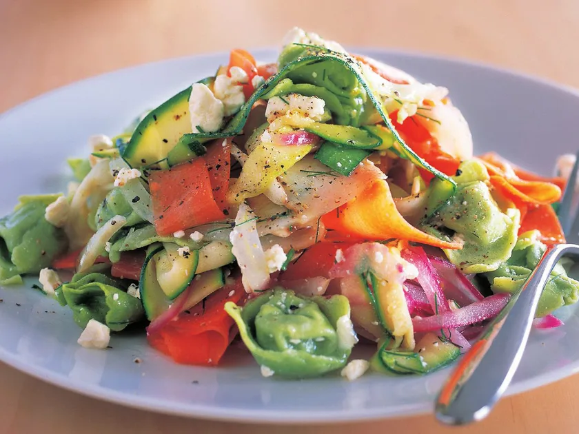 Tortellini and Ribbon Vegetable Salad with Dijon Dressing