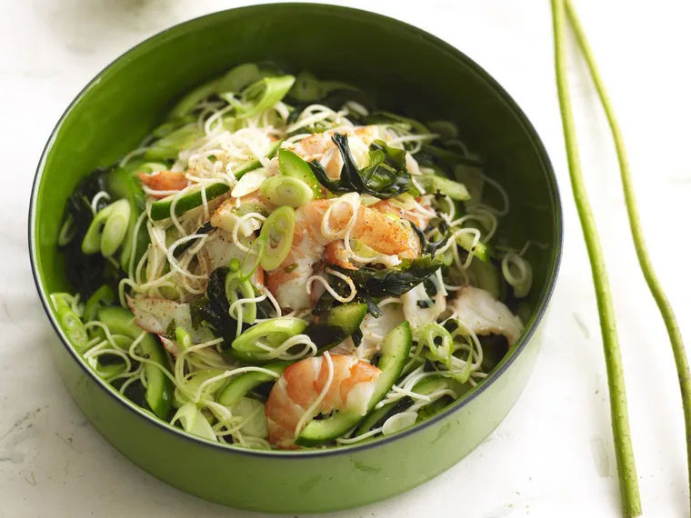 Somen noodle, prawn and cucumber salad