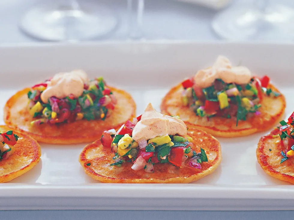 potato blini with salsa cruda