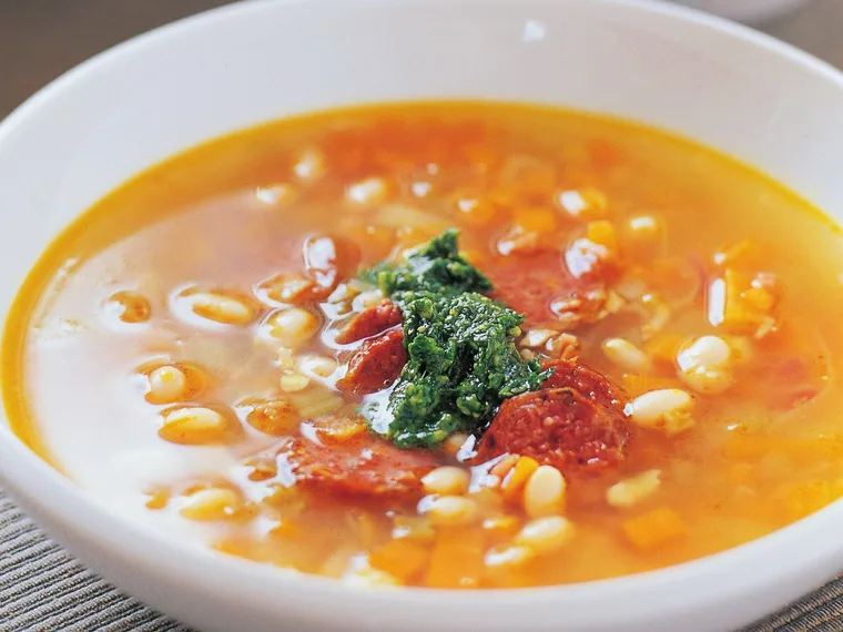 white bean, leek and garlic sausage soup