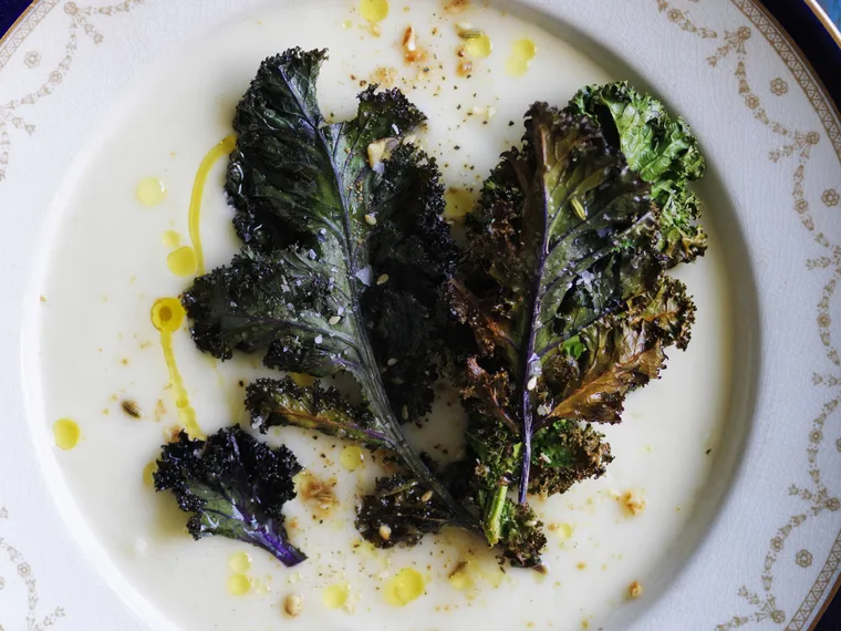 parsnip soup with kale chips