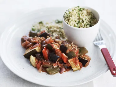 Oven-roasted ratatouille with couscous