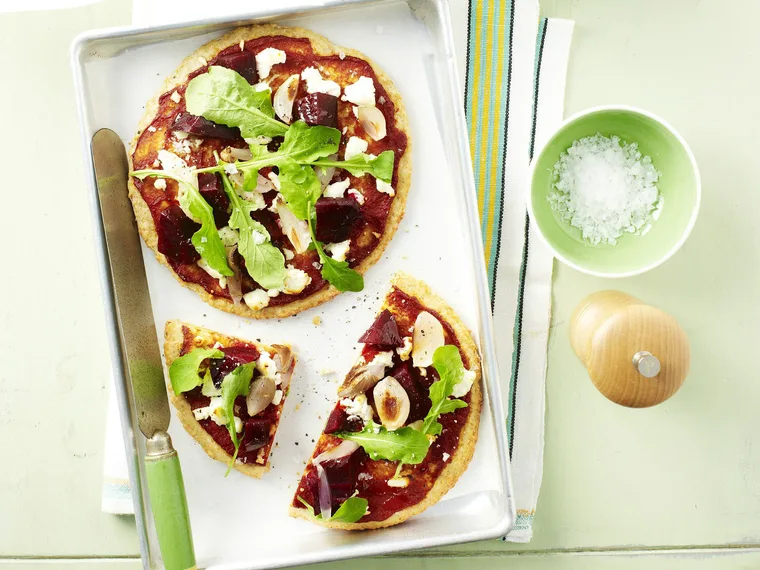 beetroot and goat's cheese wholemeal pizzas