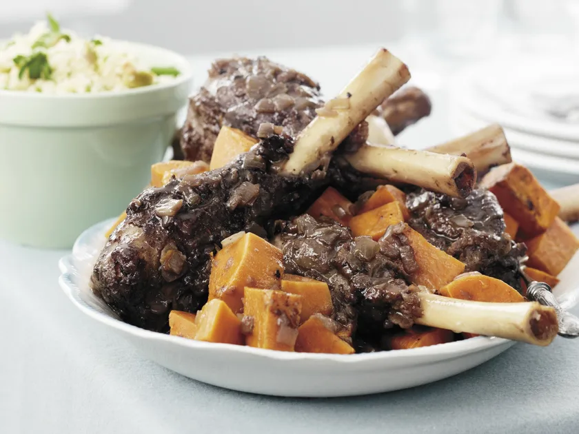 Slow-Cooked Lamb Shanks with Sweet Potato