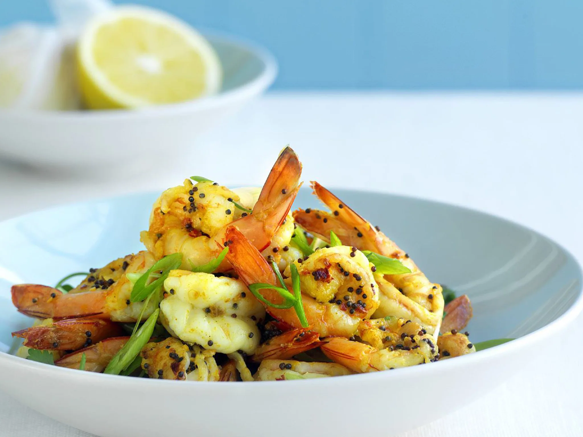 Mustard-seed chilli prawns