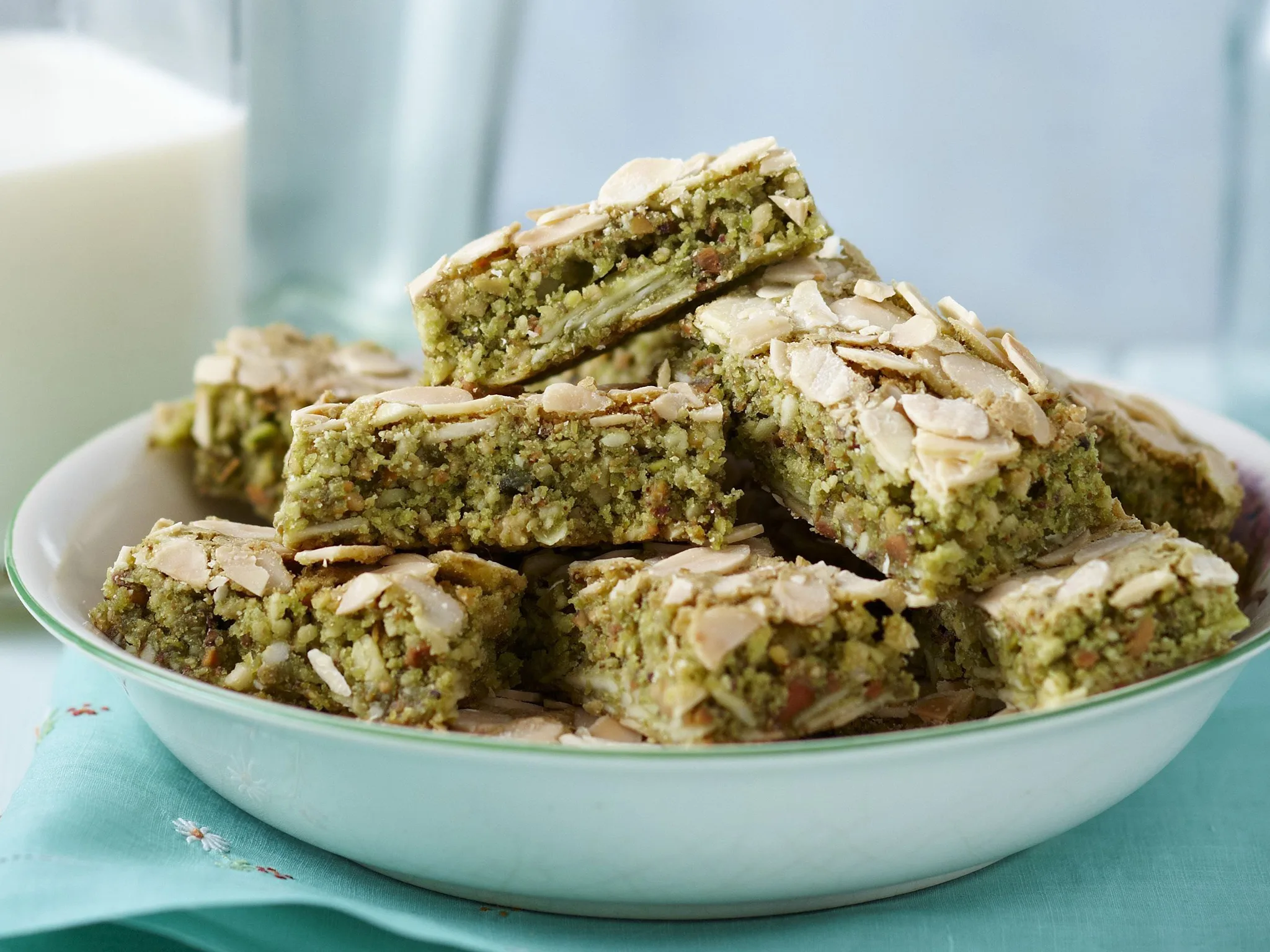 chewy pistachio and almond slice